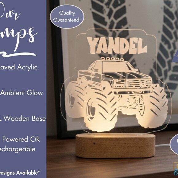 Monster Truck Night Light – Personalized LED Lamp for Truck Lovers - Picture 3 of 8